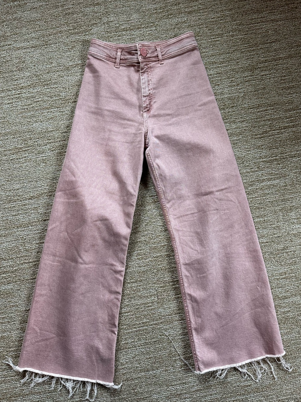 Zara Women’s High-Rise Wide Leg Marine Pants Raw Hem Dusty Rose Denim Size 6